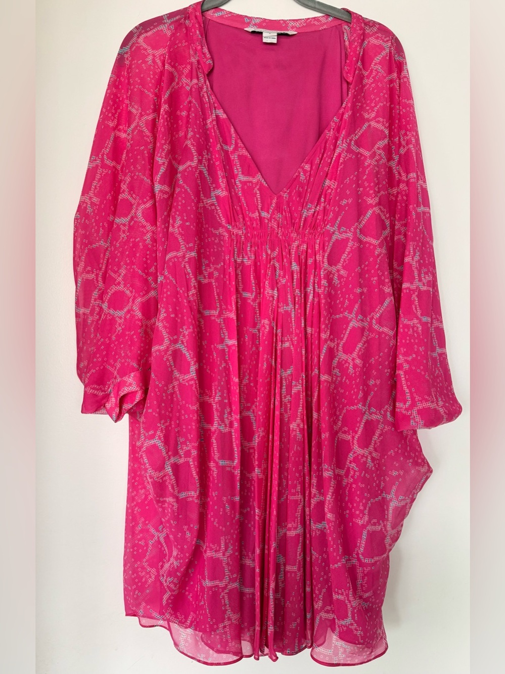 Diane Von Furstenberg Hot Pink Midi Dress with Silver Accents